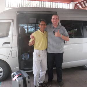 Saying goodbye to our driver in Bangkok