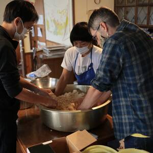 Miso making with our pastor and his wife
